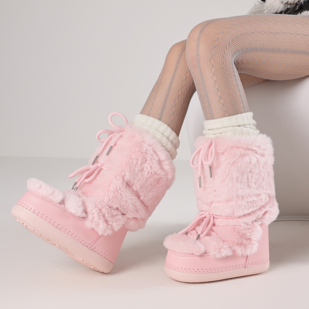 Espadrille Slip On - Flauschige Stiefel für Damen, runde Zehenpartie,