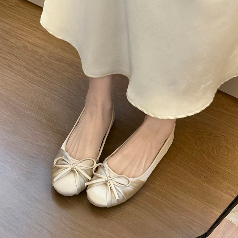 Espadrille Slip On - 2026 Neue Schleifenknoten-Satin-Ballerinas für Damen im