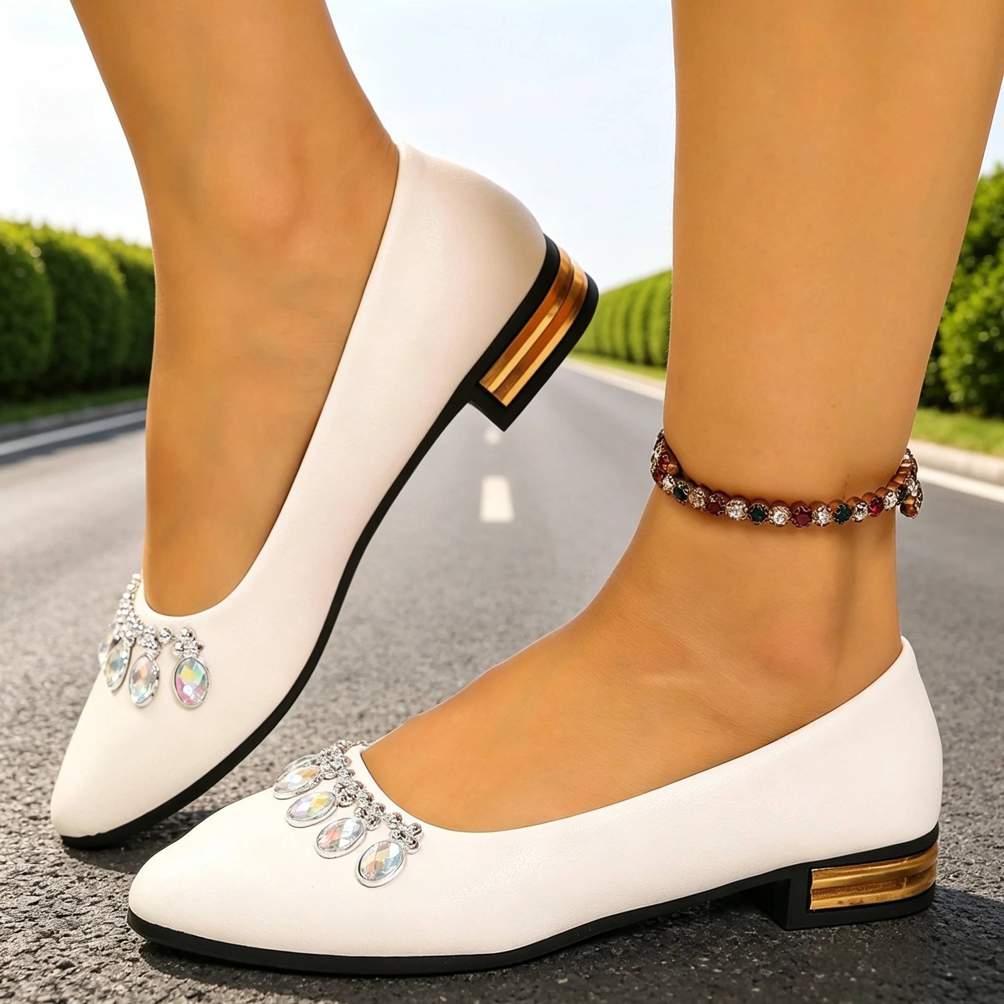 Espadrille Slip On - Damen Flache Schuhe mit Spitzer Zehenpartie,